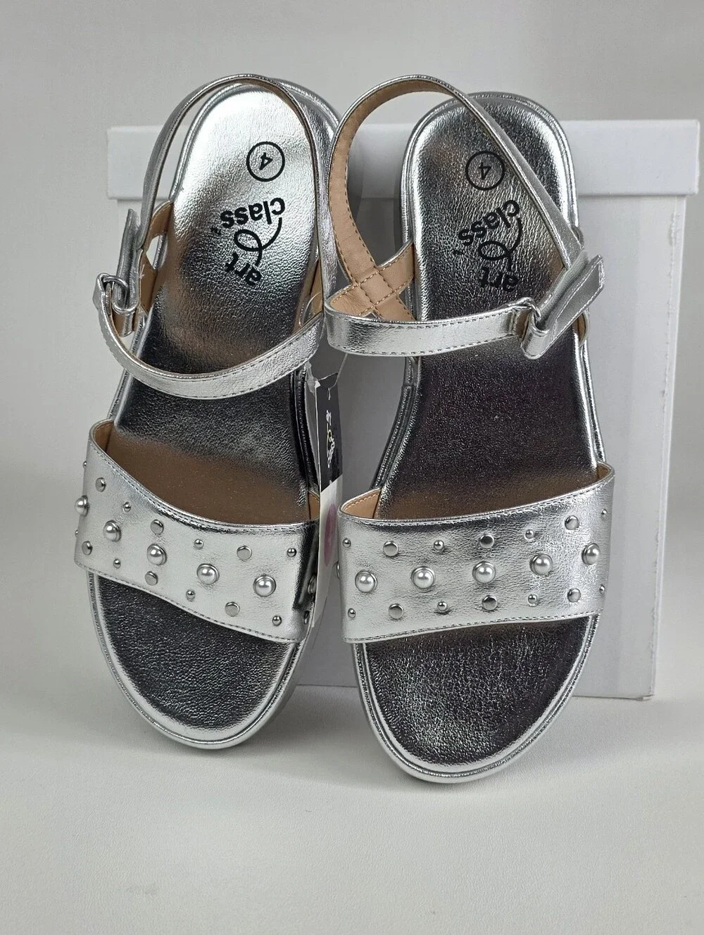 Art class Girls Silver Studded Ankle-Strap Sandals!